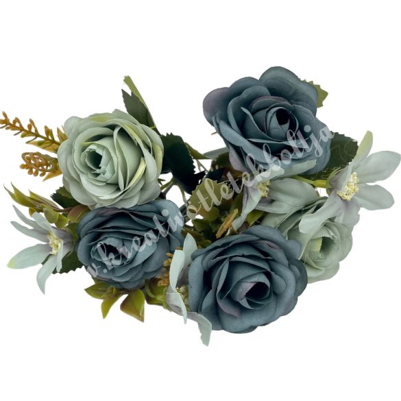 Vegyes csokor rózsával, kék, 28 cm