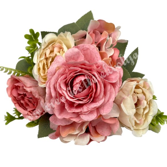Peonia-rózsa csokor, rózsaszín-barack, 30 cm