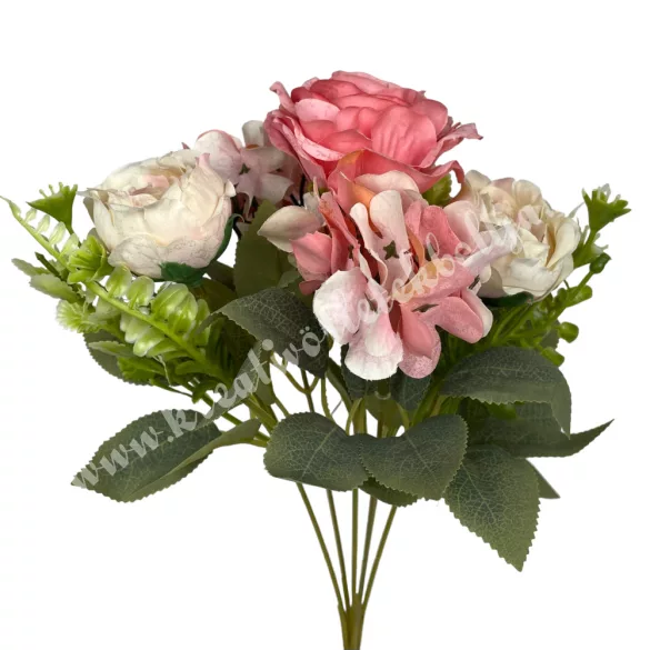 Peonia-rózsa csokor, rózsaszín-barack, 30 cm