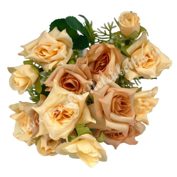 Kis virágú nyílt rózsacsokor, barack, 29 cm