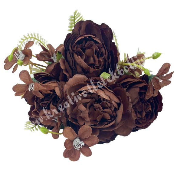 Peonia csokor, barna, 36 cm