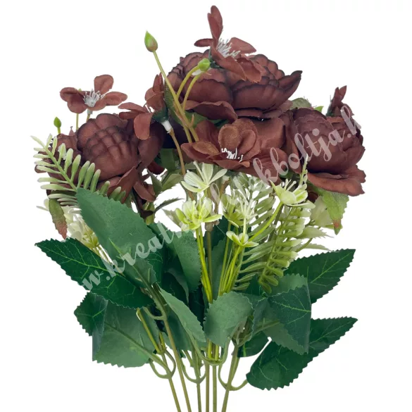 Peonia csokor, barna, 36 cm