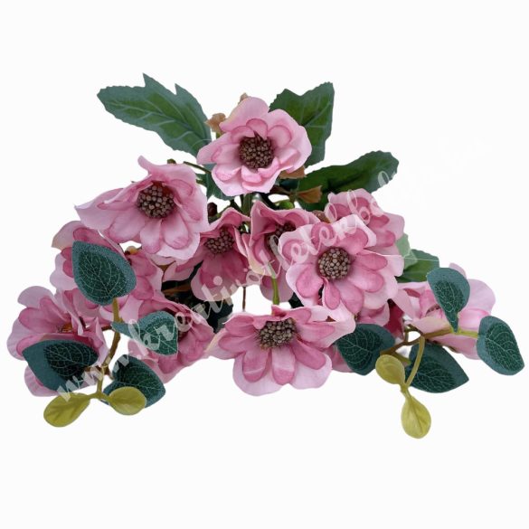 Hamvas levelű virágcsokor, rózsaszín, 29 cm