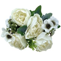 Peonia csokor apró virággal, törtfehér, 29 cm