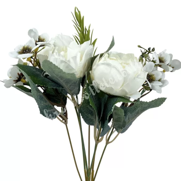 Peonia csokor apró virággal, törtfehér, 29 cm