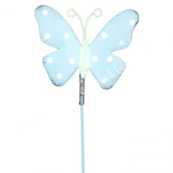 Betűzős dísz, fém pöttyös pillangó, kék, 6x25 cm