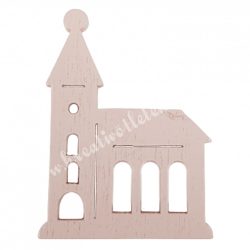 Ragasztható fa templom, pasztell rózsaszín, 2,3x3 cm