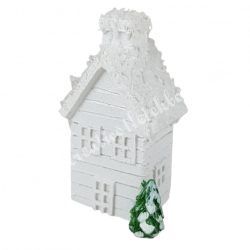 Polyresin fehér havas ház, fenyőfával, 3x5 cm