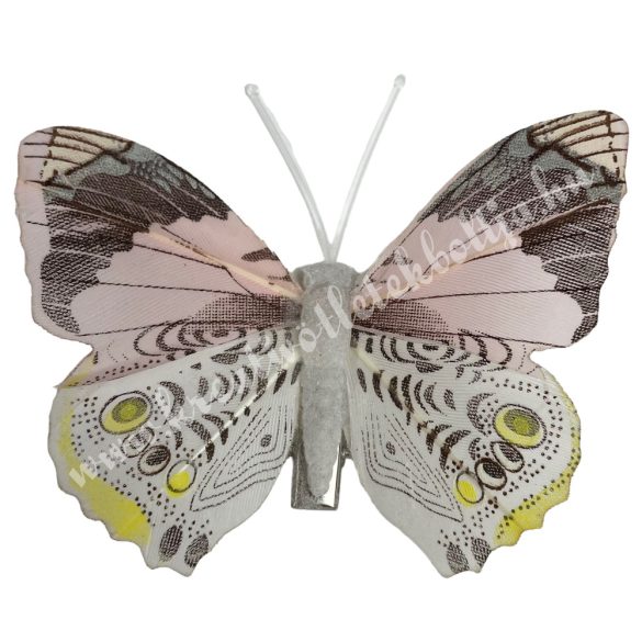 Csipeszes pillangó, rózsaszín-barna-sárga, 7,5x6,5 cm