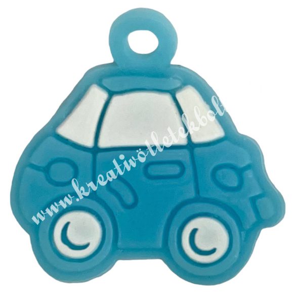 Gumigyűrű dísz, autó, kék, 2,2x2,1 cm