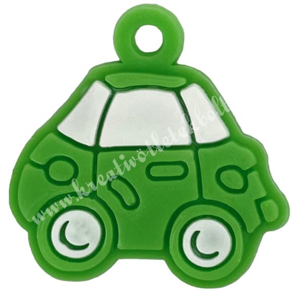 Gumigyűrű dísz, autó, zöld, 2,2x2,1 cm