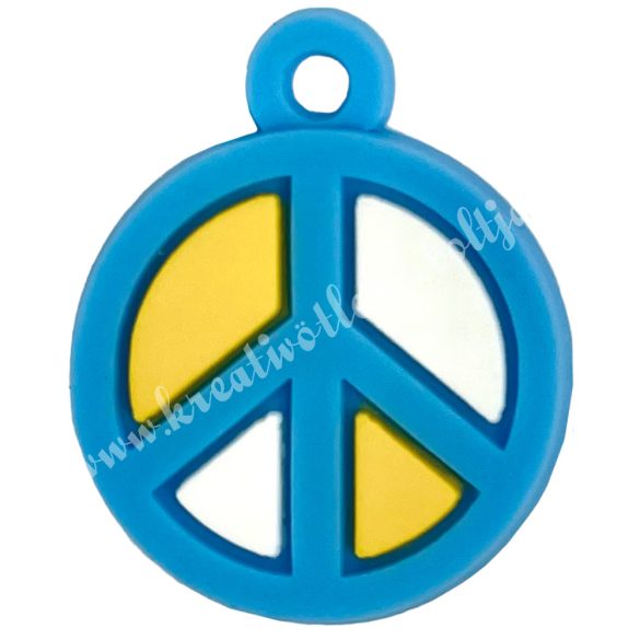 Gumigyűrű dísz, béke, kék, 1,8x2,2 cm