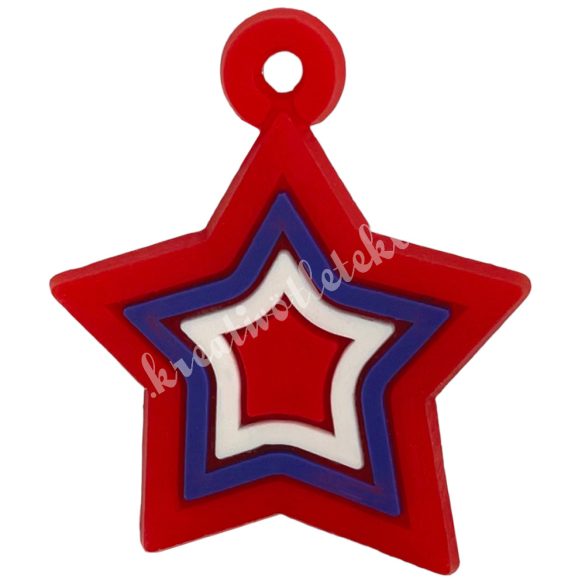 Gumigyűrű dísz, csillag, piros, 2,2x2,7 cm