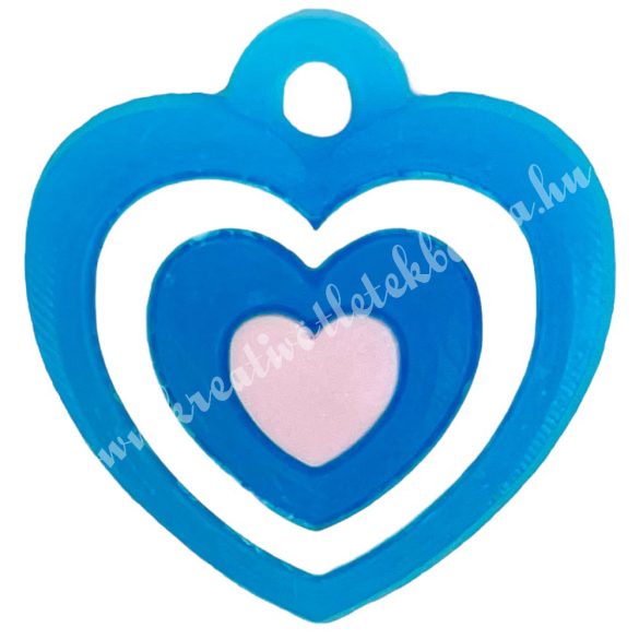 Gumigyűrű dísz, szív, kék, 2x2,1 cm