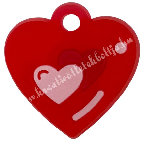 Gumigyűrű dísz, szív, piros, 2x2 cm