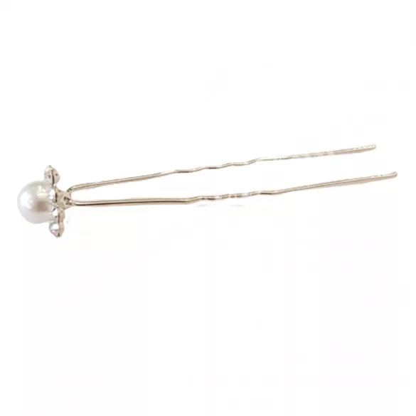 Hajtű, virág alakú, középen gyönggyel, 1,2x7,3 cm