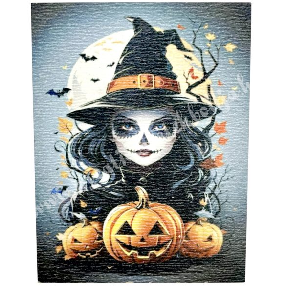 Mdf tábla, téglalap, boszorkány tökkel, 6,5x8,5 cm
