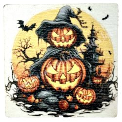 Mdf tábla, négyzet, halloween tök, 6,3 cm