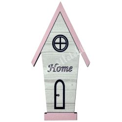 Mdf figura, házikó home felirattal, rózsaszín, 5x10 cm