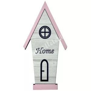 Mdf figura, házikó home felirattal, rózsaszín, 5x10 cm