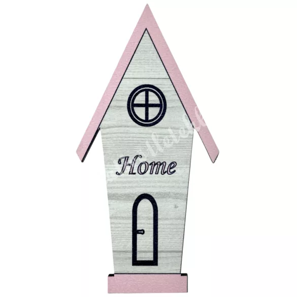 Mdf figura, házikó home felirattal, rózsaszín, 5x10 cm