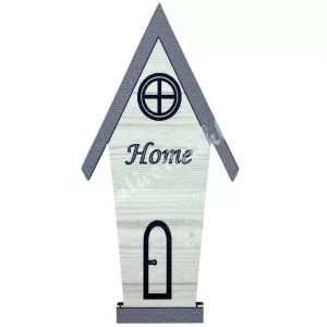Mdf figura, házikó home felirattal, szürke, 5x10 cm