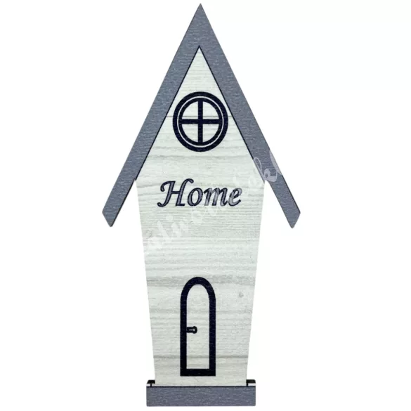 Mdf figura, házikó home felirattal, szürke, 5x10 cm