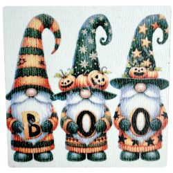 Mdf tábla, négyzet, manók boo felirattal, 6,3 cm