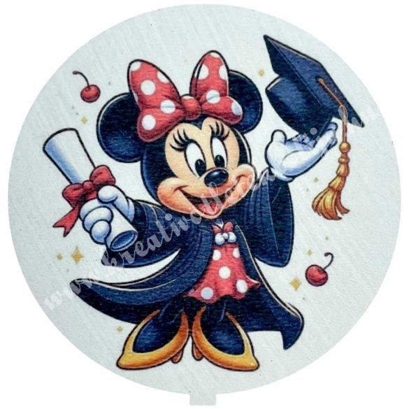 Mdf tábla, kerek, Minnie egér, 6,5 cm