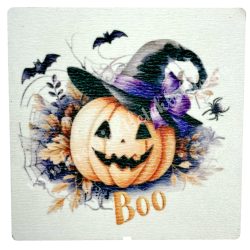 Mdf tábla, négyzet, tök boo felirattal, 6,3 cm