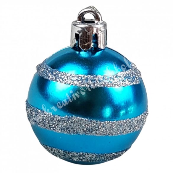 Karácsonyfadísz, gömb, világoskék-ezüst, 4 cm