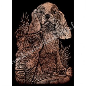 Karckép gravírozó készlet karctűvel, Cica, kutya, réz, 12x18 cm