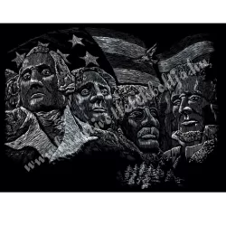   Karckép gravírozó készlet karctűvel, Rushmore-hegyi szoborcsoport, ezüst, 36x28 cm