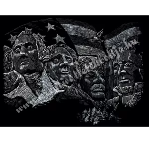 Karckép gravírozó készlet karctűvel, Rushmore-hegyi szoborcsoport, ezüst, 36x28 cm