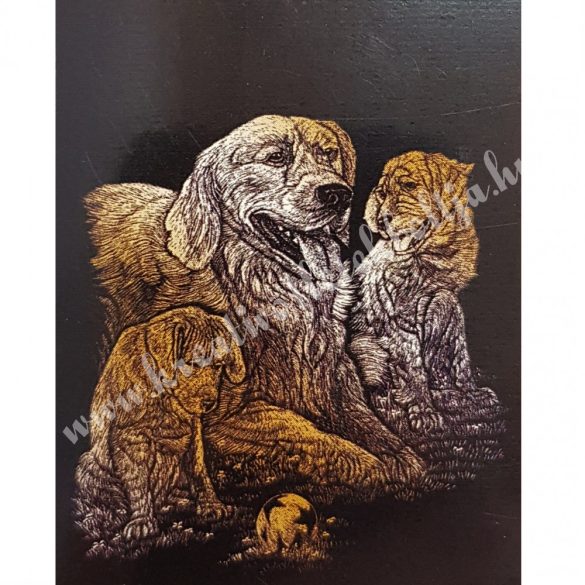 Karckép gravírozó készlet karctűvel, Kutyák, arany, 20x25 cm