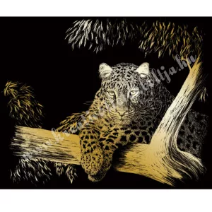 Karckép gravírozó készlet karctűvel, leopárd, arany, 25x20 cm