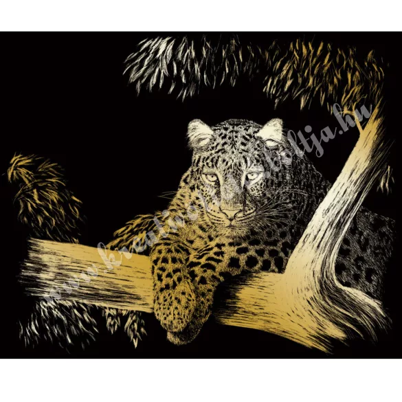 Karckép gravírozó készlet karctűvel, leopárd, arany, 25x20 cm