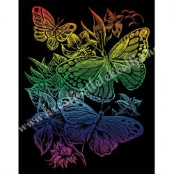   Karckép gravírozó készlet karctűvel, Pillangók, szivárvány, 20x25 cm