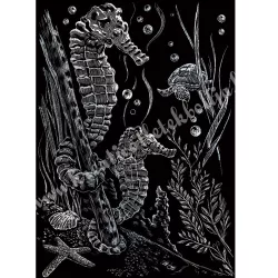  Karckép gravírozó készlet karctűvel, csikóhal, ezüst, 12x18 cm