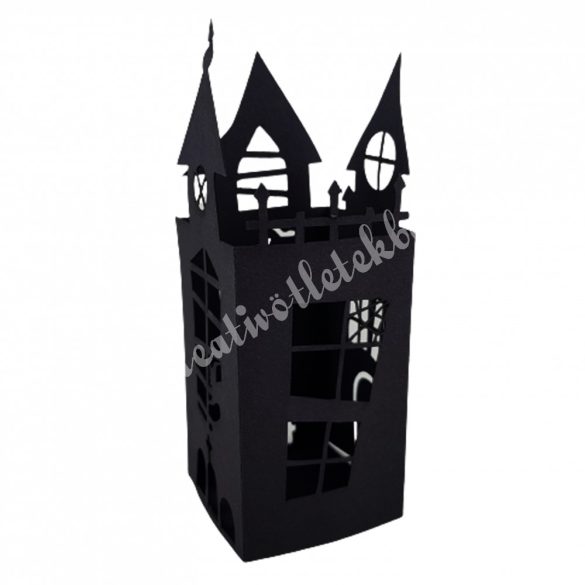 Karton lámpás, kastély, fekete, 5,5x14,5 cm