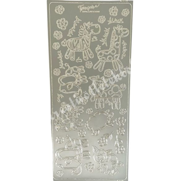 Kontúrmatrica, állatok, ezüst, 10x23 cm