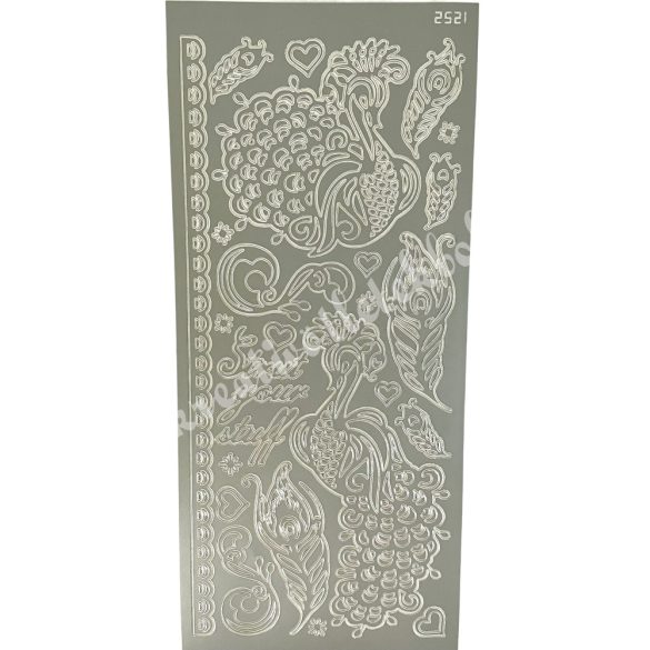 Kontúrmatrica, pávák, ezüst, 10x23 cm