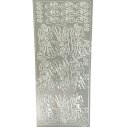   Kontúrmatrica, esküvői párok és gyűrűk, ezüst, 10x23 cm