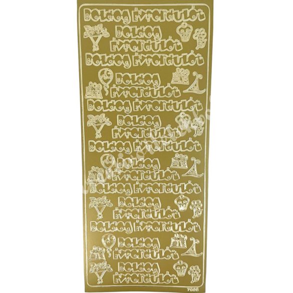 Kontúrmatrica, Boldog évfodulót, arany, 10x23 cm