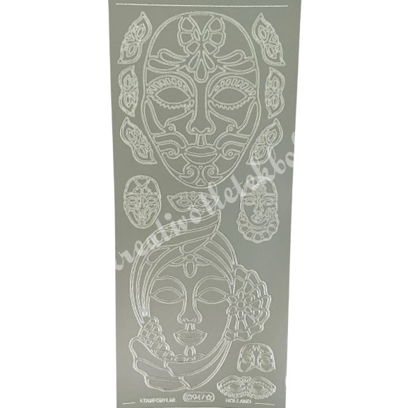 Kontúrmatrica, afrikai arcok, ezüst, 10x23 cm