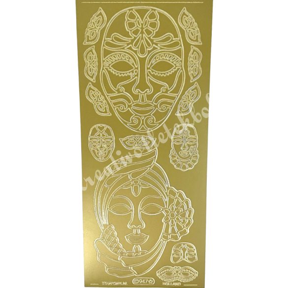 Kontúrmatrica, afrikai arcok, arany, 10x23 cm