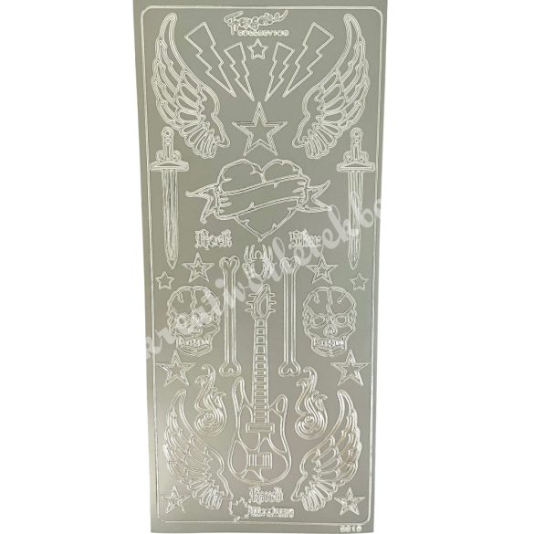 Kontúrmatrica, rock szimbólumok, ezüst, 10x23 cm