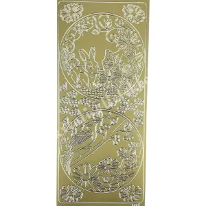 Kontúrmatrica, húsvét, nyuszi virágokkal, arany, 10x23 cm