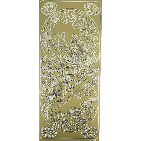 Kontúrmatrica, húsvét, nyuszi virágokkal, arany, 10x23 cm