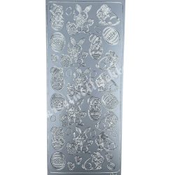   Kontúrmatrica, húsvét, tojás és nyuszi, ezüst, 10x23 cm